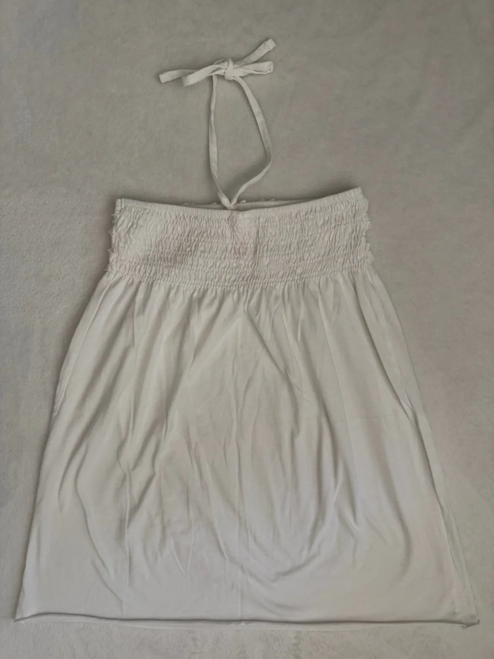 Xhilaration | Ruffle Smocked Halter Tie Neck Swim Coverup Dress White (M 7/8) - Picture 7 of 11